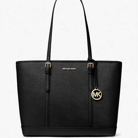 Michael Kors Outlet Black Jet Set Travel Large Saffiano Leather Tote Bag